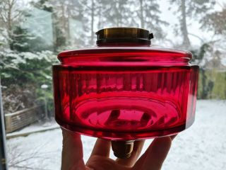 Victorian Ruby Red Cranberry Facet Cut Glass Oil Lamp Font 23mm Socket