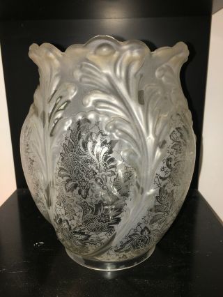A Victorian Tall Tulip Acid Etched Clear Glass Oil Lamp Shade