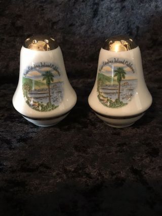 Vintage Santa Catalina Island California Souvenir Salt Pepper Set Ceramic,  Palms