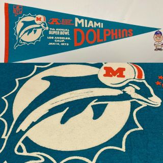 1973 Vintage Miami Dolphins Nfl Football Afl Pennant 11.  5x29.  5 Bowl