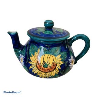 Bella Casa By Ganz Teapot Sky Blue Sunflower Artsy Ceramic Teapot Or Planter