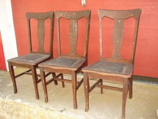 3 Antique Oak Formal T - Back Vase Back Dinning Room Chairs For Restoration 101