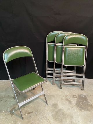 Clarin Vintage Metal/green Leather Folding Chairs,  Set Of 4