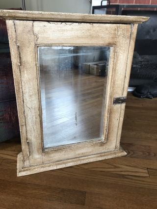 Antique Vintage Primitive Wood Mount Medicine Cabinet Cupboard W/mirror