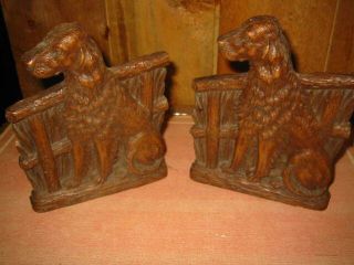 Vintage Pair Syroco Wood Irish Setter Dog Bookends Doggy Brown