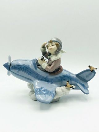 Vintage Retired Lladro Porcelain Figurine 5697 Over The Clouds Airplane