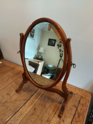 Antique Edwardian Oval Mahogany Dressing Table Top Swing Mirror With Brass Keys