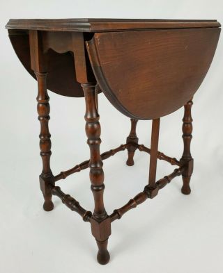 Antique English Mahogany Drop Leaf Accent Table With Walnut Inlay Oval