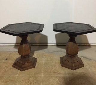 Vintage Mcm Syroco Hexagon Side Drink Table Plant Stand Set Of 2
