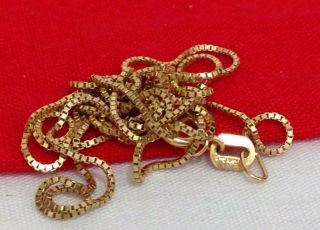 Vintage Aurafin 14k Italy Solid Yellow Gold Box Chain Necklace Signed 17.  5 "