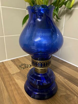 Vintage Bristol Blue Oil Lamp 28cm High