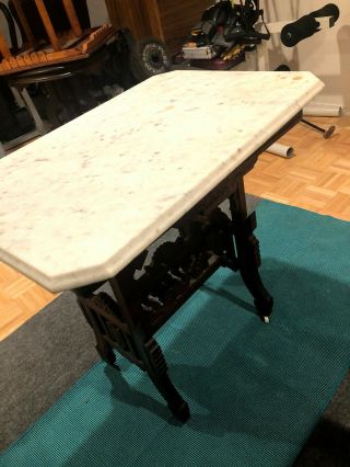 Antique Victorian Parlor Table W/ White Marble Top