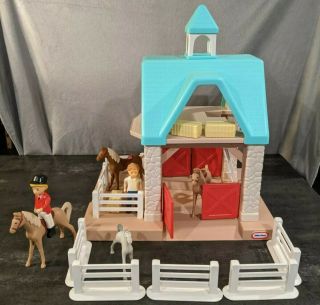 Vintage Rare Little Tikes Horse Stable Barn Farm Jockey Dollhouse Hay Bales