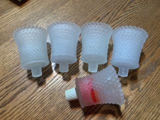 4,  Vintage Frosted White Glass Hobnail Votive Cup Candle Holders Peg
