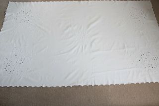 Vintage Large White Cotton Rectangular Tablecloth With Embroidery And Cut Work.