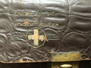 Vintage German Leather Case Travel First Aid Kit Tropfen Medical Gauze Bandage 3