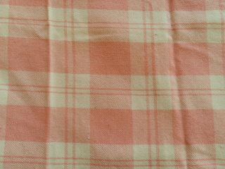 Vintage Welsh Wool Blanket / Throw - ivory with salmon pink check weave 3