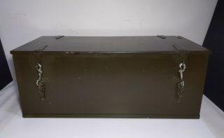 Vintage Industrial Metal Chest Trunk Foot Locker - US Military Army Gun Ammo Box 2