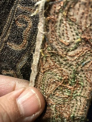 Auth: 19th C Antique Ottoman Textile Islamic Embroidery SILK & Metal 1x5 ' NR 3