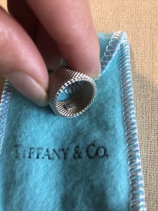Vintage Tiffany & Co 925 Sterling Silver Mesh Ring Size 4.  5 4.  94 Grams