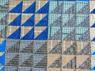 Antique Vintage Early 1900s Flying Geese Quilt Top 86 " X 84 " Black Blue Green