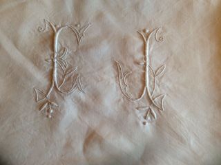 Antique French Pure Linen Large Monogrammed Sheet