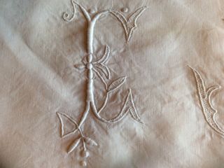 Antique French Pure Linen Large Monogrammed Sheet 2