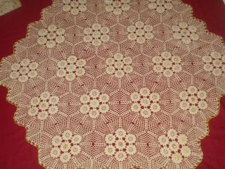 Antique&vintage Handmade Ecru Roses Cotton Crochet Lace Tablecloth Code:b163