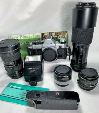 Vintage Canon Ae - 1 With Extra Canon Lenses And Accessory Bundle