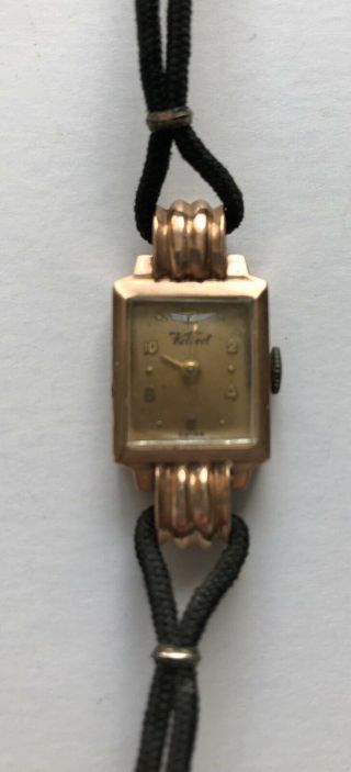 Rare Vintage Kelbert Solid 14k Gold 17 Jewel Ladies Watch Black Band