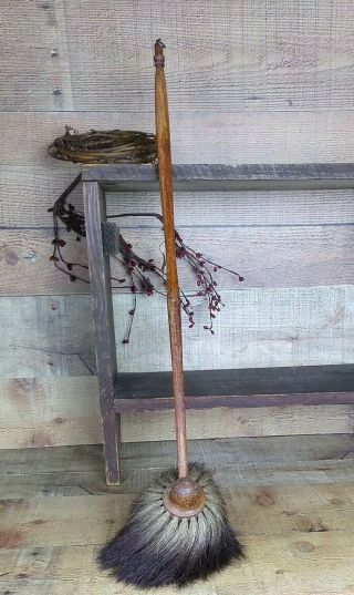 Early Antique Primitive Horse Hair Duster - Sweeper With Wooden Handle