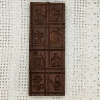 Vtg Carved Woodland Wood Candy Butter Maple Sugar Cookie Stamp Mold/press