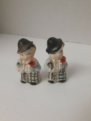 Vintage Japan Man With Hat And Cane Orange Flower Salt And Pepper Shakers