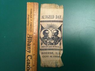 William Jennings Bryan & Arthur Sewall Ribbon Breese Il Altgeld Day Oct.  8,  1896