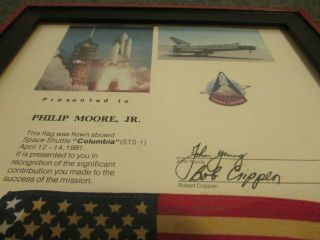 NASA STS - 1 SPACE SHUTTLE COLUMBIA FLOWN FLAG AWARD CERTIFICATE YOUNG / CRIPPEN 4