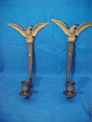 Vintage American Eagle Design Cast Iron Wall Sconce Candle Holders By Wilton
