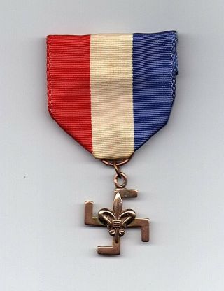 Vintage British Boy Scouts 9ct Gold Fylfot Good Luck Thank You Swastika Medal