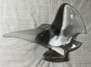 Signed Vintage Daum France Frosted/clear Crystal Art Glass Pelican Sculpture