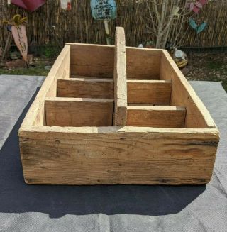 Best Antique Primitive Divided Wood Old Tool Nail Box Tote Carrier AAFA 3
