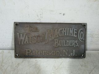 Vintage/antique The Watson Machine Co Builders Paterson Nj Brass Plaque Tag Sign