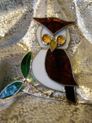 Stained Glass Art Wall Decor Vintage Owl Size 7 1/2 X 5 1/2