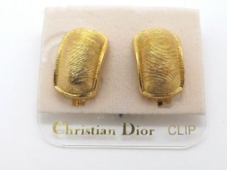 Christian Dior Vtg Nwt Gold Tone Florentine Finish Half Hoop Clip - On Earrings