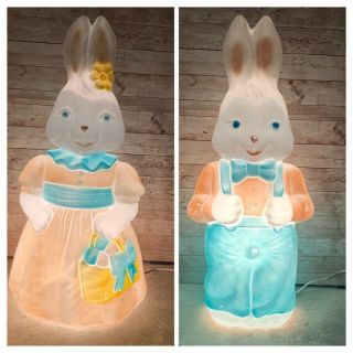 Vtg Empire Mr & Mrs Easter Bunny Rabbit Blow Mold 1994 Carolina - Lighted