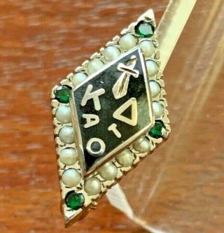 Vintage Kappa Delta 10k White Gold Pin Brooch With Pearls And Emeralds