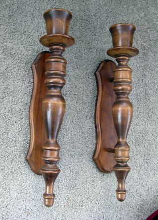 2 Vintage Home Interior Wood Wooden Wall Sconces Candle Holders Set 15 1/2 " Long