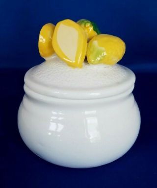 Vintage Round Ceramic Porcelain Trinket Jewelry Box With Lemons