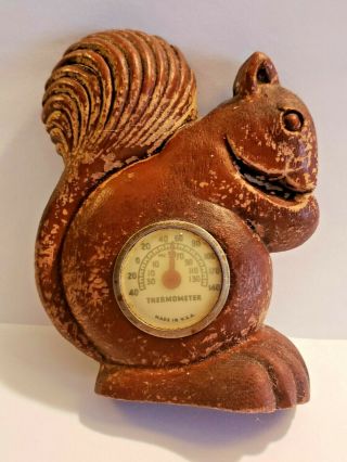 Vintage Syroco Wood Squirrel Thermometer 4 " Tall