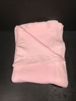 Vintage Baby Morgan Thermal Waffle Weave Blanket Pink Nylon Trim