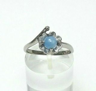 Vintage 10k White Gold Lindy Blue Star Sapphire Diamond Clover Flower Ring