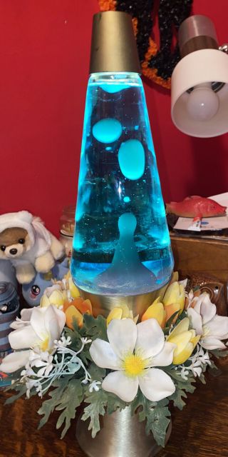 Vintage 60’s Planter Lava Lamp With Flowers Blue